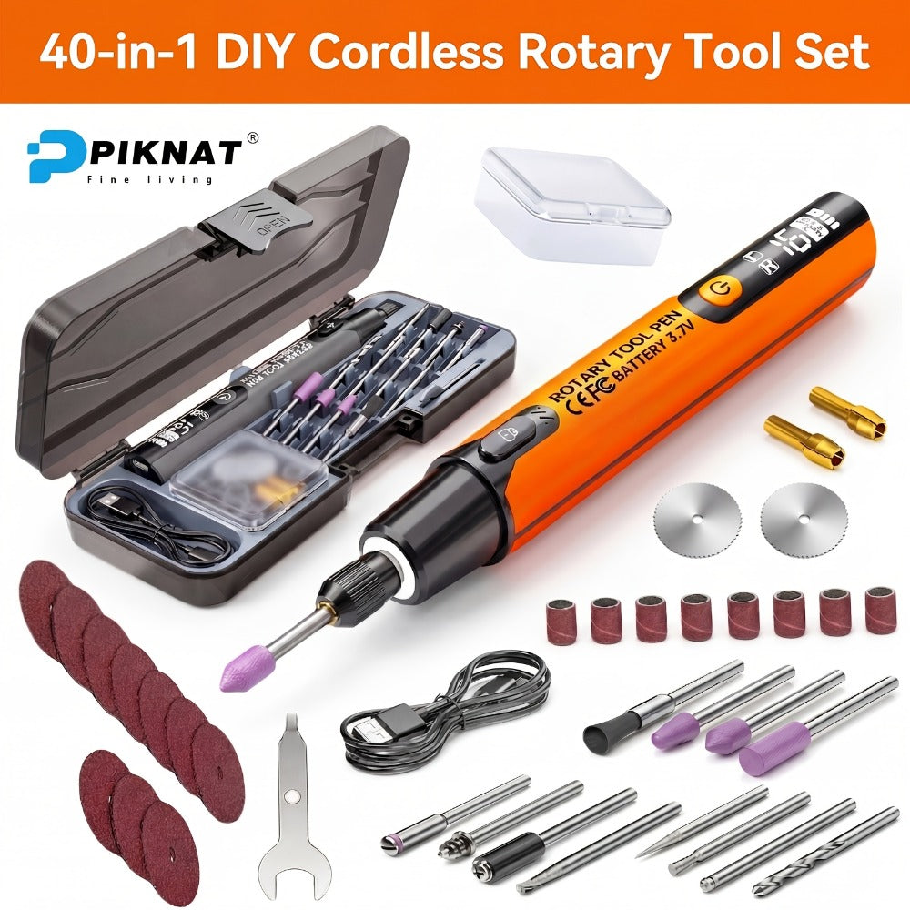 Rotary Tool Kit Cordless 40-in-1 6-Speed 16000RPM Electric Handheld Grinder with LCD Display LED Light for Engraving Grinding Polishing Drilling Carving DIY