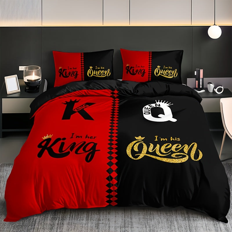 Duvet Cover Set 3pcs Soft Crown Print Bedding with 2 Pillowcases Twin Full Queen King All Seasons