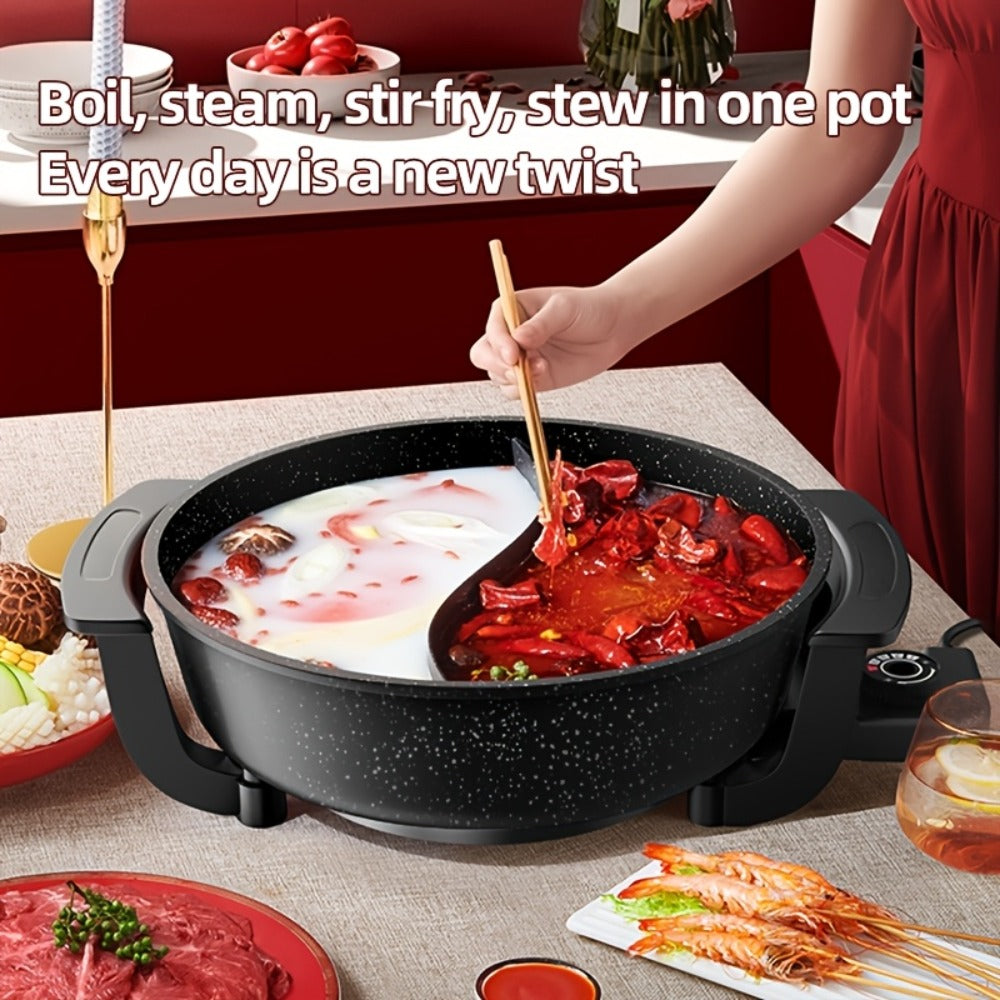 Mandarin Duck Hot Pot Electric ¨C Large Capacity Non-Stick Divided Hot Pot for Steaming, Boiling, Frying & Stewing, Quick Heating, US Plug, Perfect for Family Hot Pot Night