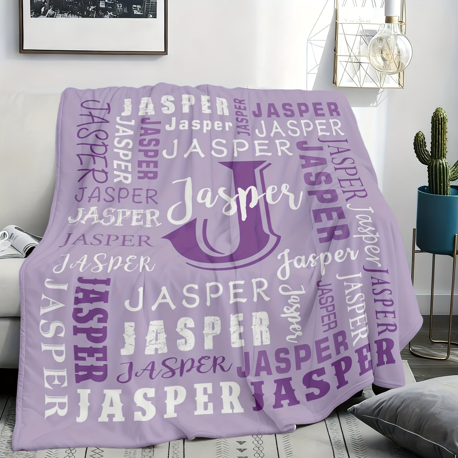 Personalized Flannel Blanket 280GSM Custom Name - Soft All-Season Throw Blanket for Home Picnic Travel, Cozy Polyester Gift Blanket Multi-Color Options