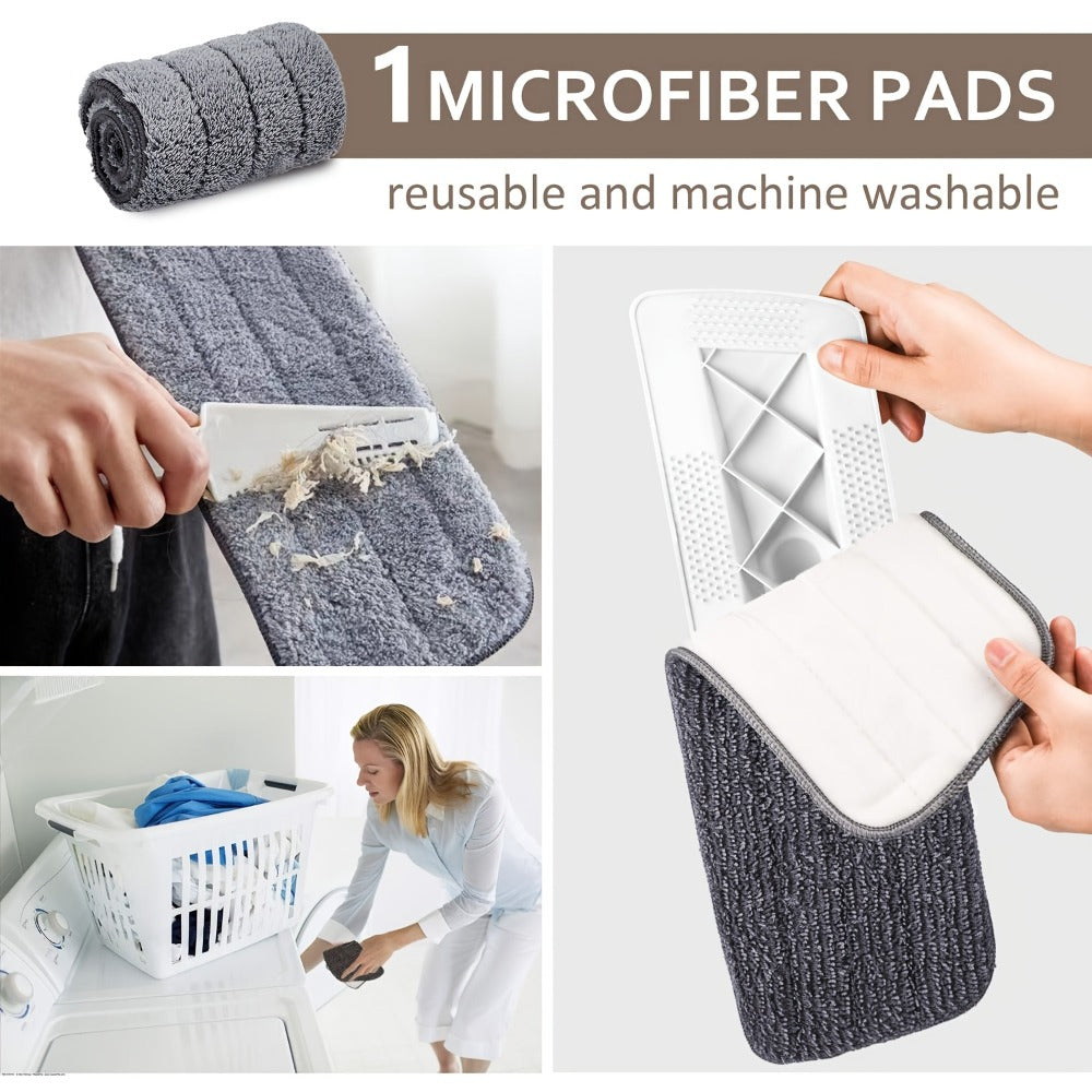 Spray Mop with 3 Washable Microfiber Carbon Fiber Pads Water Spraying Flat Mop Wet Dry Dual Use Floor Cleaning for Hardwood Laminate Tile Ceramic 4pc White