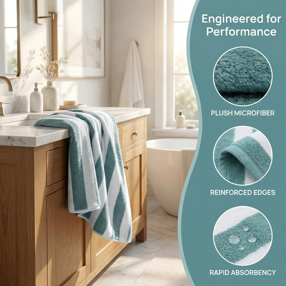 Microfiber Towel Set No Hair Loss Five-Star Hotel Standard - Ultra Soft 100% Polyester Two-Color Striped | 10pcs 3pcs 1pc | Green Brown Gray Red Blue | Bath Face Hand Towels with Bath Ball