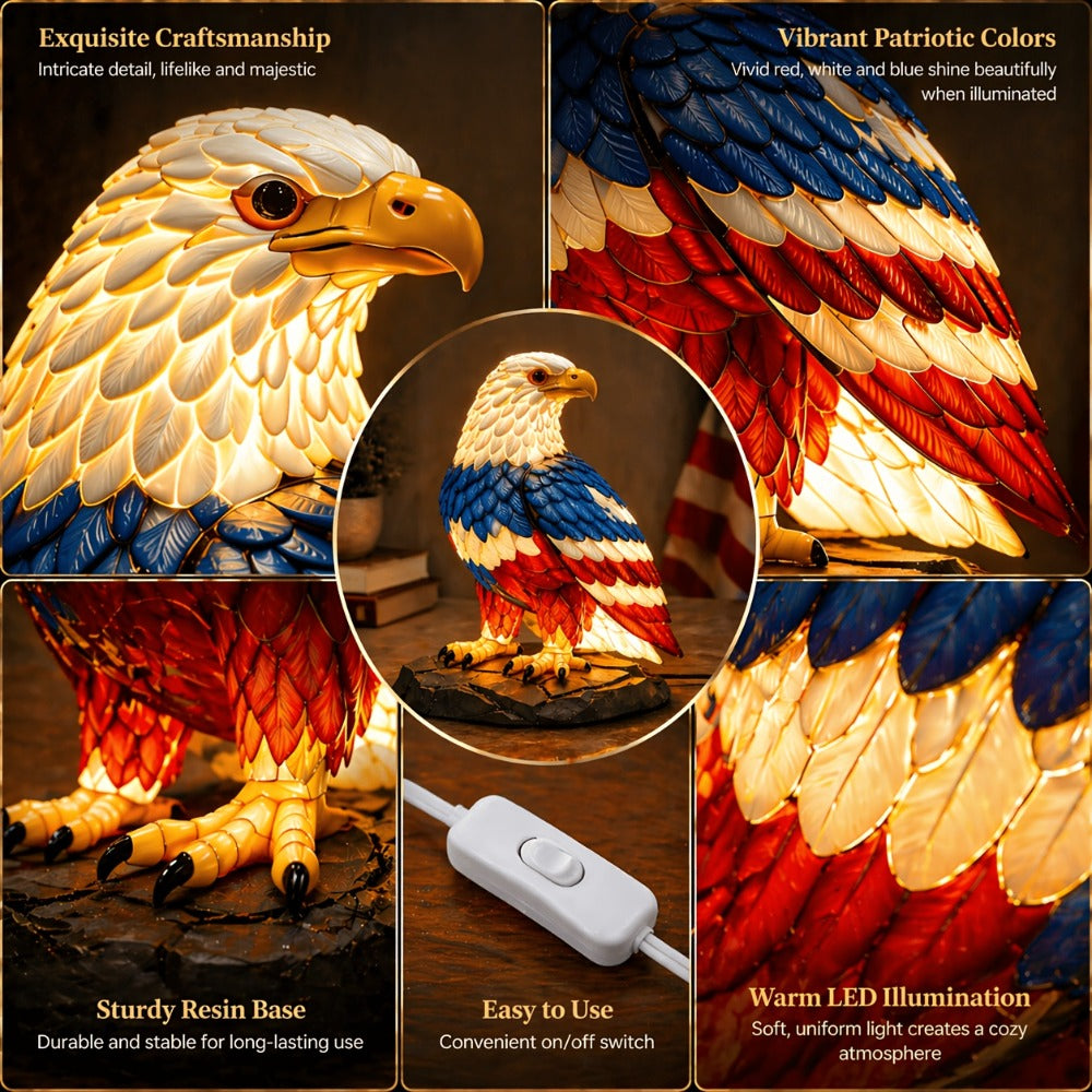 Boho Retro Stained Eagle Night Light ¨C 3D Resin Animal Table Lamp, Vintage Colorful Stained Glass Effect Desk Light for Bedroom Home Decor, Creative Birthday Christmas Gift for Eagle Lovers
