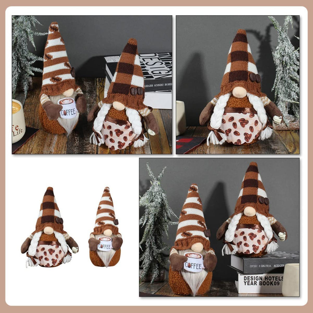 Gnome Plush Doll Shelf Sitter 2pcs ¨C Swedish Tomte Elf Figurines for Coffee Bar, Farmhouse Kitchen & Home Decor ¨C Cute Dangle Leg Gnomes Gift for Coffee Lovers