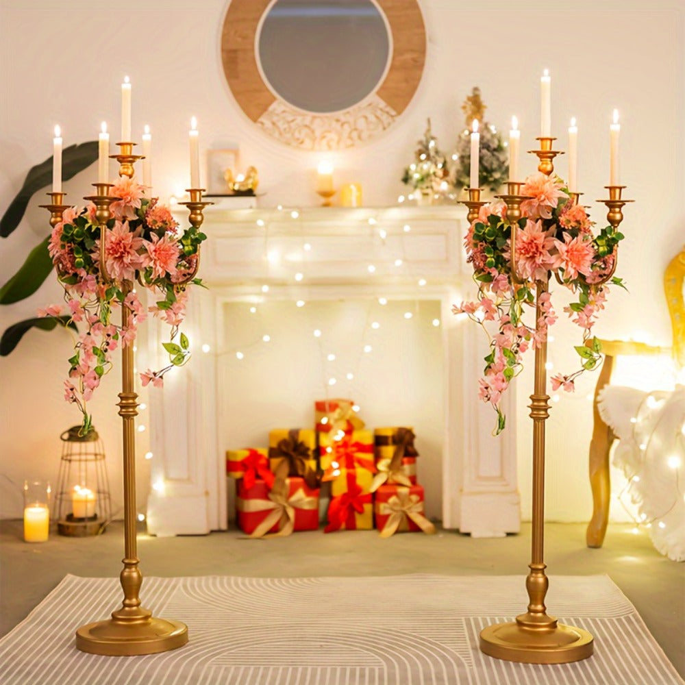 Floor Candle Holder 48.7-Inch Tall, Cone Candle & Floral Centerpiece Stand ¡ª Metal Bracket for Wedding, Party, Event, Living Room, Halloween & Christmas Decoration | Gold