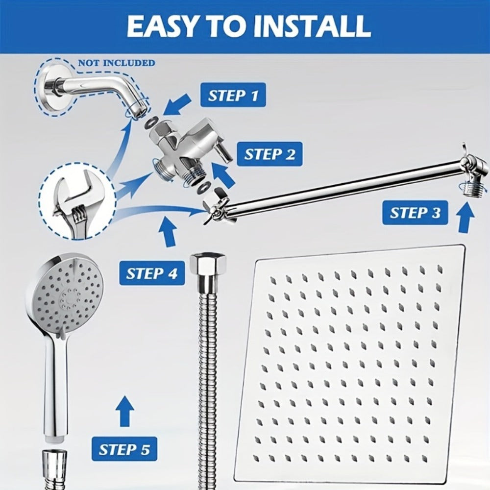 Rain Shower Head with Handheld Spray Combo 8 10 12 Inch High Pressure Rainfall Showerhead Adjustable Arm Wall Mount Chrome Black Bathroom
