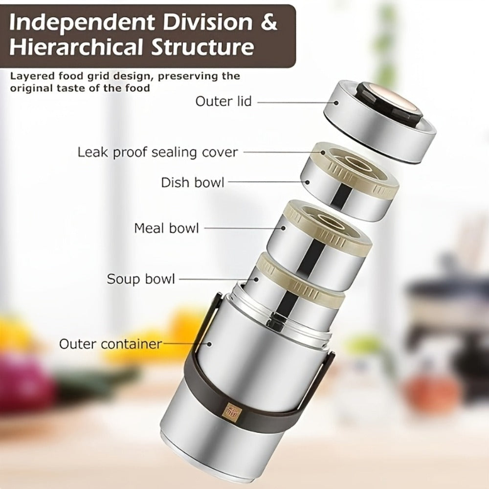 Insulated Lunch Box 3-Layer 304 Stainless Steel Vacuum | 67.63oz Triple Compartment Leakproof Food Container | Keep Warm 6 Hours for Office Travel Picnic Outdoor Meals