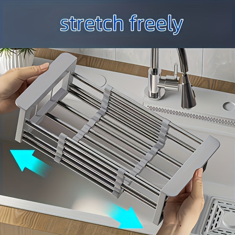 Dish Drying Rack Stainless Steel Adjustable ¨C Expandable Over Sink Dish Rack with Retractable Width & Height for Kitchen Countertop, Space-Saving 304 Stainless Steel Drainer, Easy to Clean