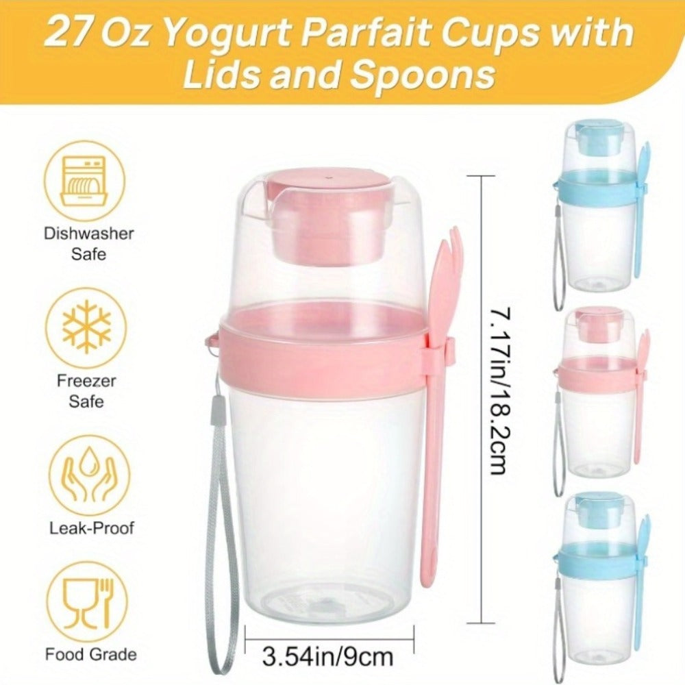 Yogurt Parfait Cups with Leakproof Lids and Spoons 4-Pack 27oz Large Microwave Safe Stackable Breakfast Containers Separate Toppings Compartment BPA-Free for Overnight Oats Cereal Meal Prep Home Office Travel