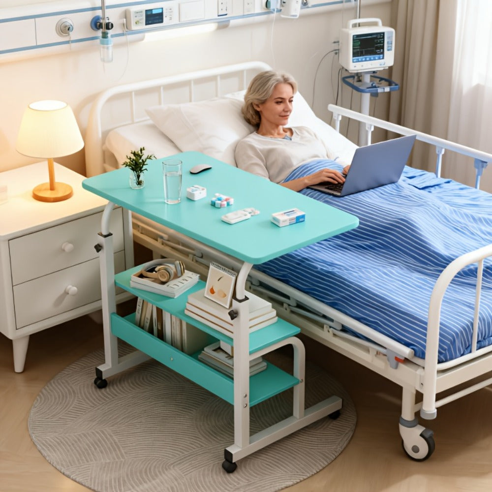 Overbed Table with Casters Adjustable Height ¨C Bedside Nursing Table for Hospital & Home Care, Rolling Laptop Desk for Elderly & Patients, Meal Tray Stand, Multiple Colors