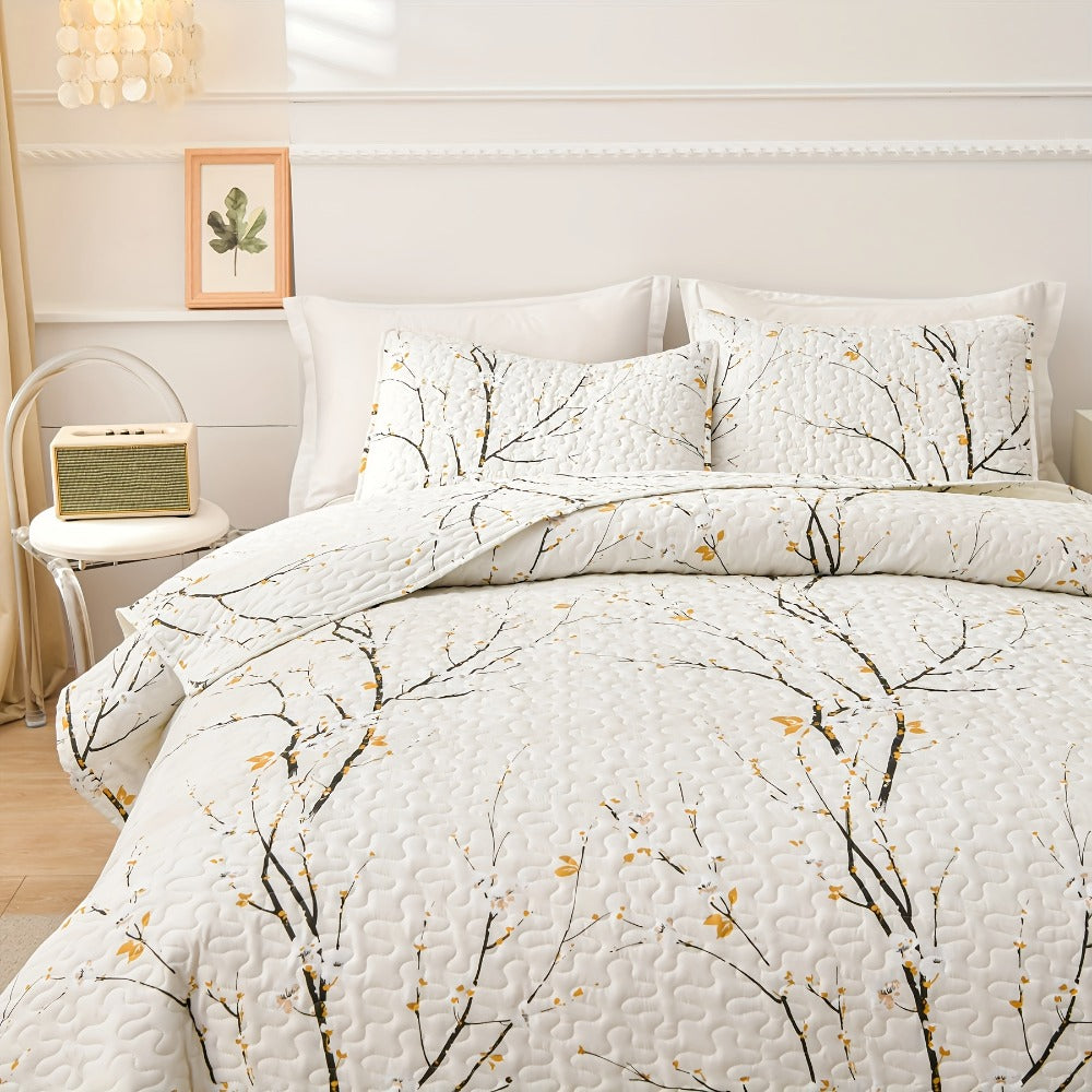 Reversible Floral Comforter Quilt Set ¨C Soft Microfiber Botanical Bedding, Twin Full Queen King, All Seasons ¨C White, Blue, Pink & More