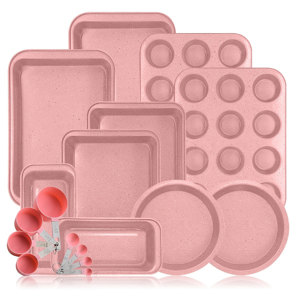 Nonstick Baking Pan Set 2 to 18pcs Carbon Steel Round Square Cake Pan Muffin Pan Bread Pan Cookie Sheet Pizza Pan Wire Rack Whisk Spatula Measuring Spoon Complete Bakeware Set