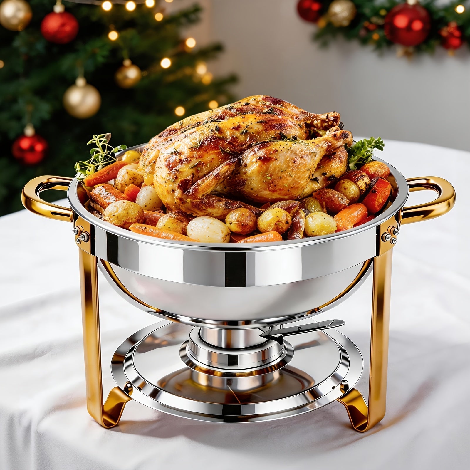 Chafing Dish Buffet Set Stainless Steel Food Warmer 6QT Round Chafer for Catering Events Parties Weddings Banquets, Silver & Gold, 1/2/4/6 Pack Options