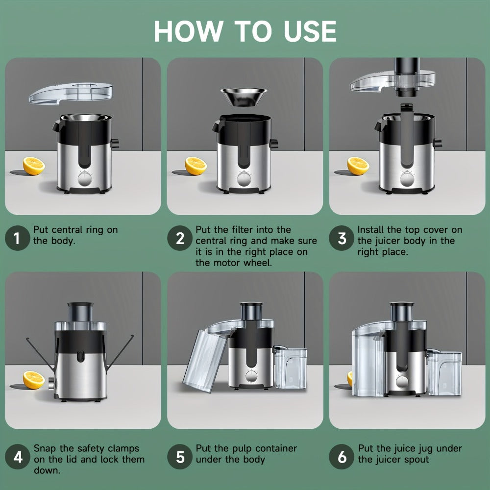 3-in-1 Juicer Blender Food Processor Multifunctional Juice Extractor Wide 3-Inch Chute 3-Speed Settings High Juice Yield Easy Clean Detachable for Fruits Vegetables Fast Juicing