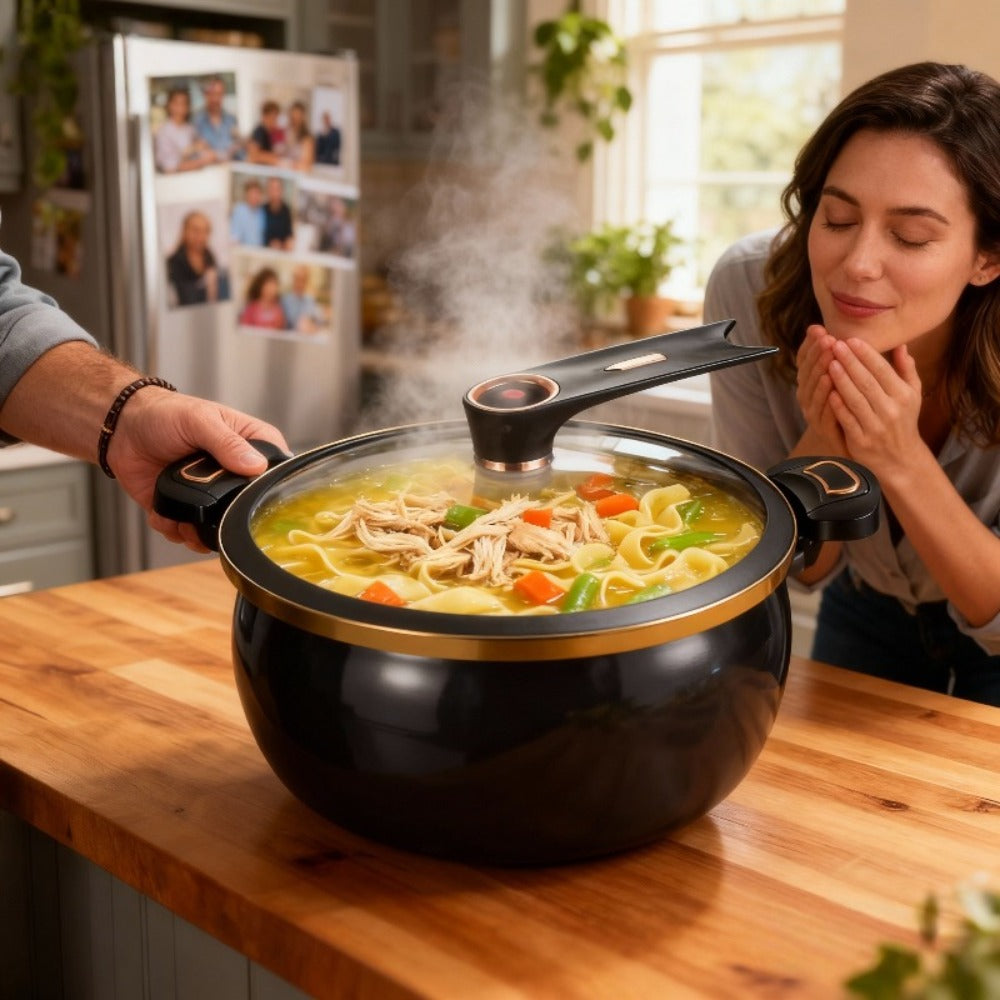 Nonstick Soup Pot Large Capacity 1.85 Gallon Twist Lock Handle Cooking Pot for Gas Stove Induction Cooker Open Flame Multifunctional Stew Pot for Home Restaurant Orange