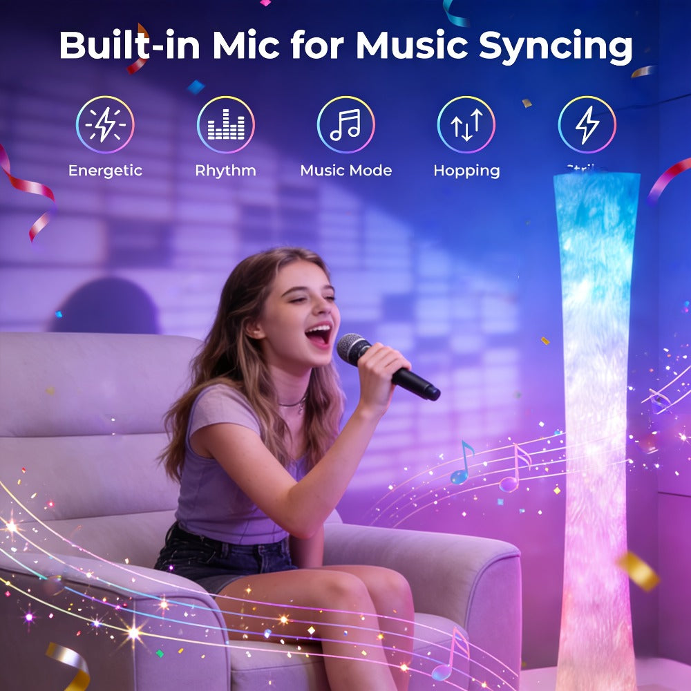 Smart RGB LED Floor Lamp Music Sync Dimmable Color Changing App Remote Control White Fabric Shade for Living Room Bedroom Office Decor
