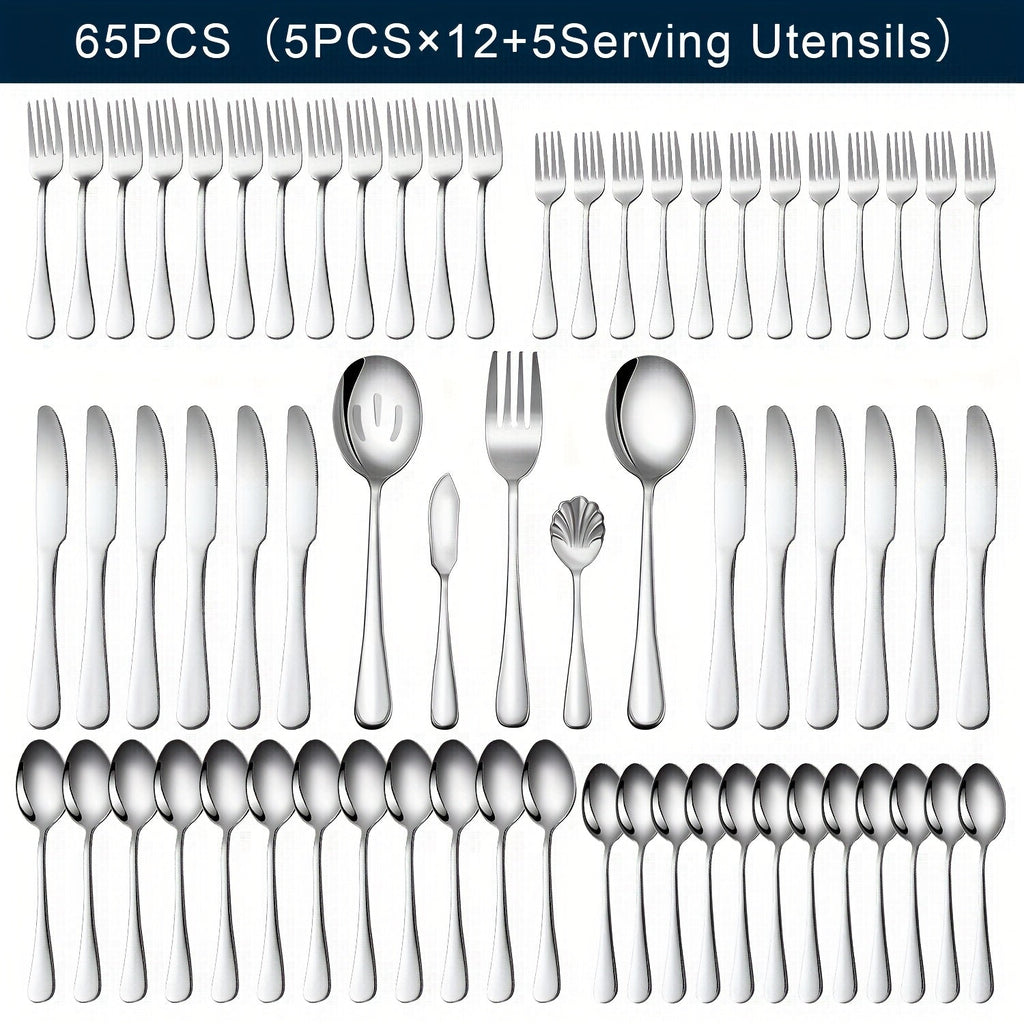 Stainless Steel Silverware Set Flatware Set with Forks Spoons & Knives ¨C Modern Cutlery Set for Kitchen, Dining & Parties, Service for 4/6/12, 20/24/30/65 Piece