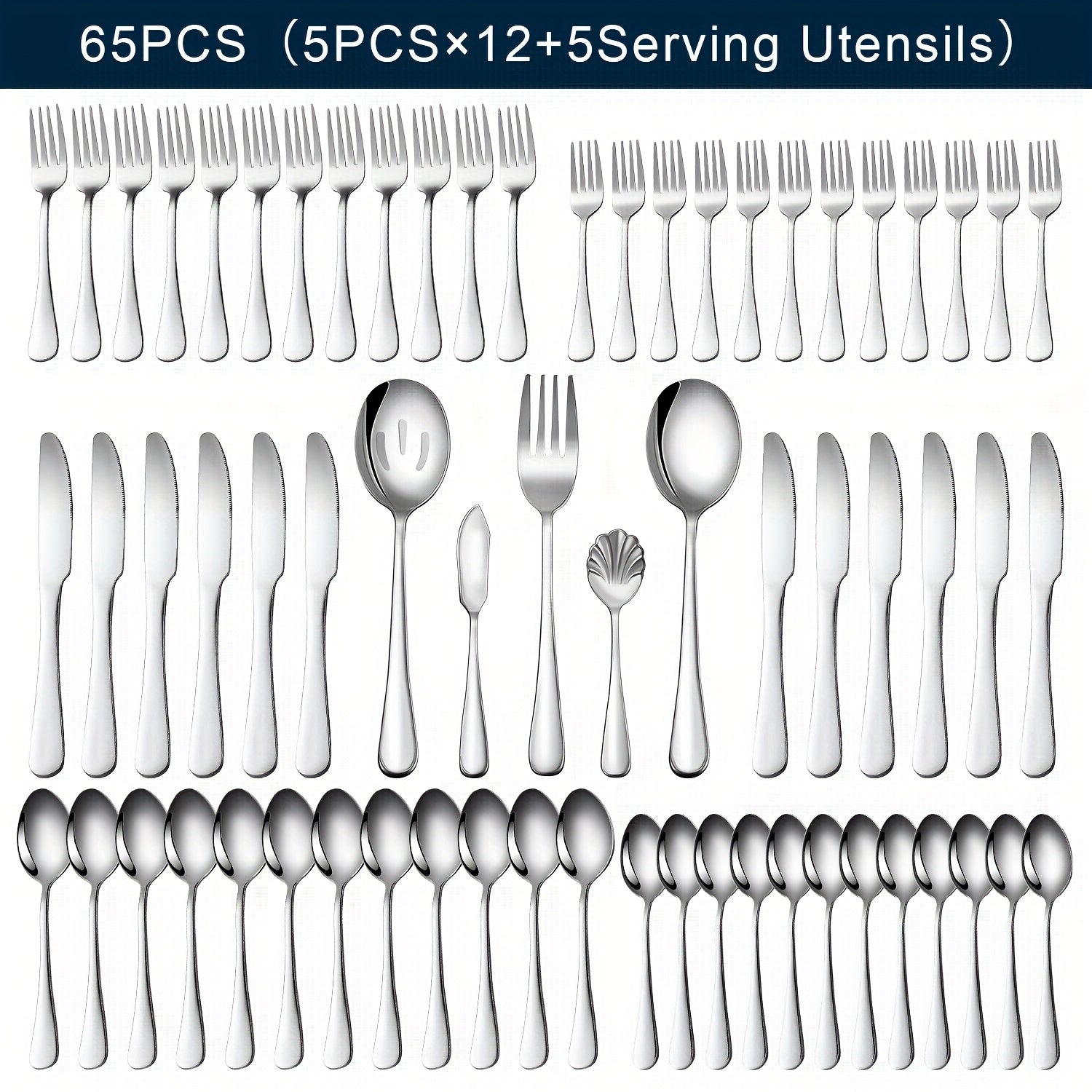 Stainless Steel Silverware Set Flatware Set with Forks Spoons & Knives ¨C Modern Cutlery Set for Kitchen, Dining & Parties, Service for 4/6/12, 20/24/30/65 Piece