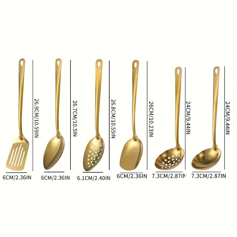 6 Piece Korean Style Stainless Steel Kitchen Utensil Set Cooking Spoons Spatula Ladle Strainer Hot Pot Clips for Cooking Buffet Restaurant