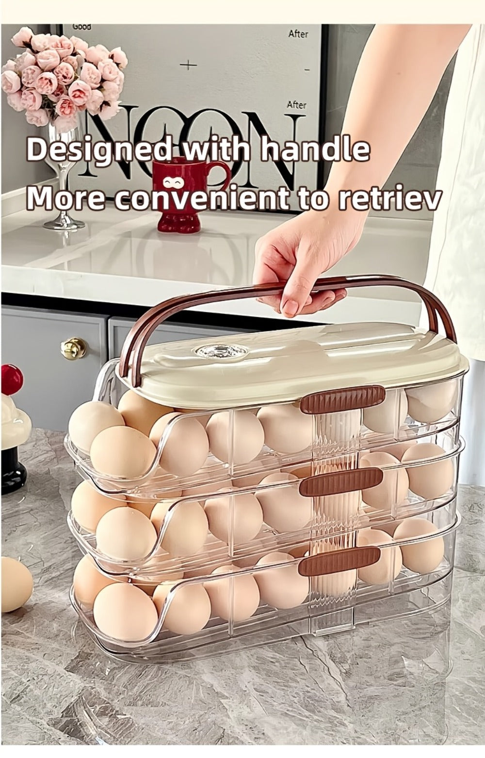Egg Organizer for Refrigerator, Multi-Layer Auto-Rolling Egg Rack with Large Capacity ¨C Space-Saving Egg Storage Dispenser for Fridge, Cabinet & Countertop, Ideal for Busy Families