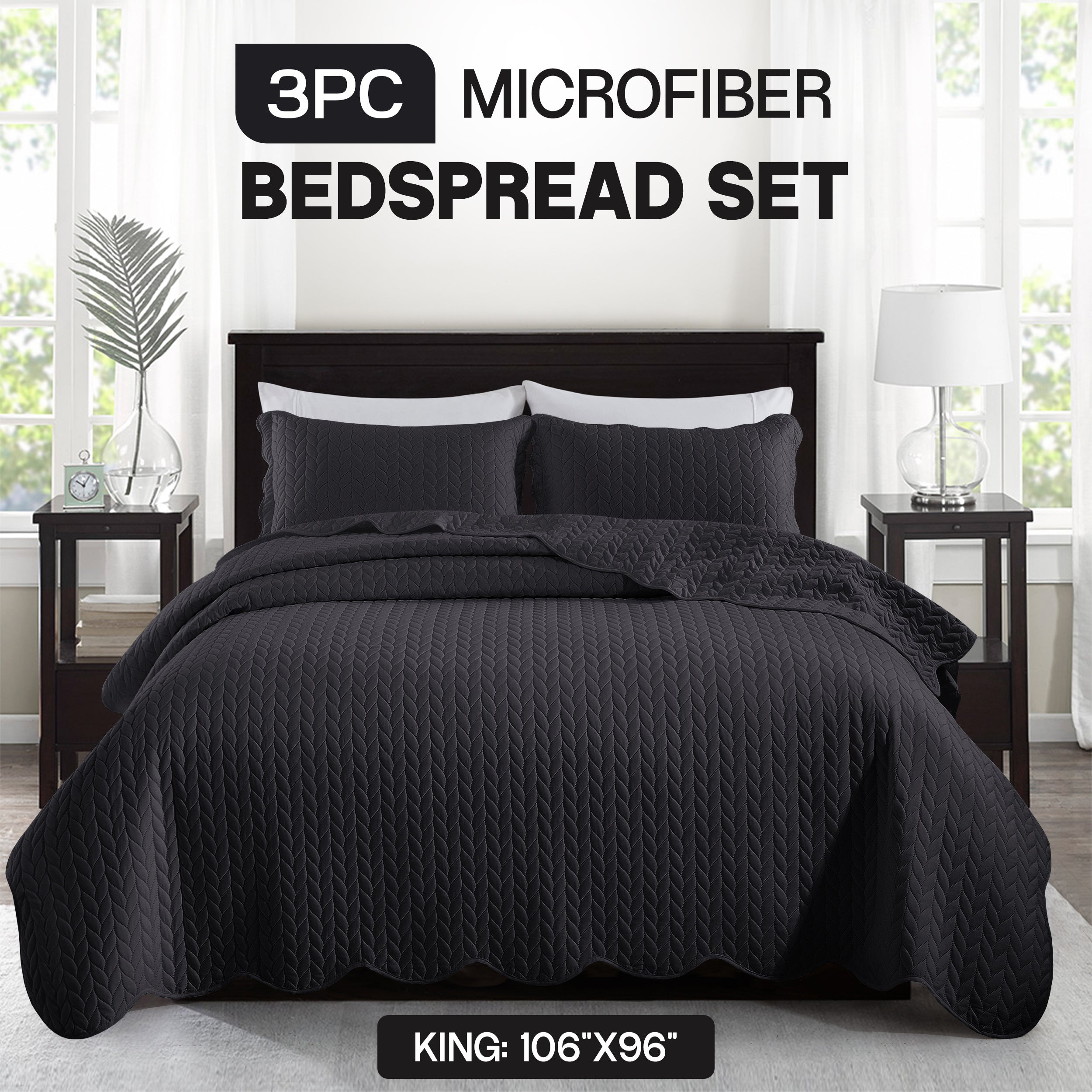 Bedspread Set 3-Piece Microfiber Floral Coverlet with Pillow Shams - Soft Breathable Lightweight All-Season Bed Cover for Queen King Twin California King
