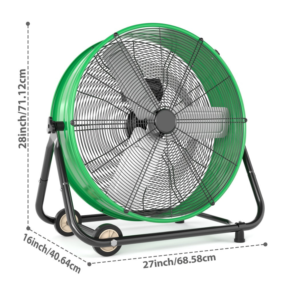 Industrial Drum Fan 24 & 30 Inch | High Velocity Floor Fan 9460-14000 CFM, 3-Speed Air Circulator with 180¡ã Tilt for Warehouse, Garage, Workshop, Job Site & Large Space Cooling ¨C Multiple Colors
