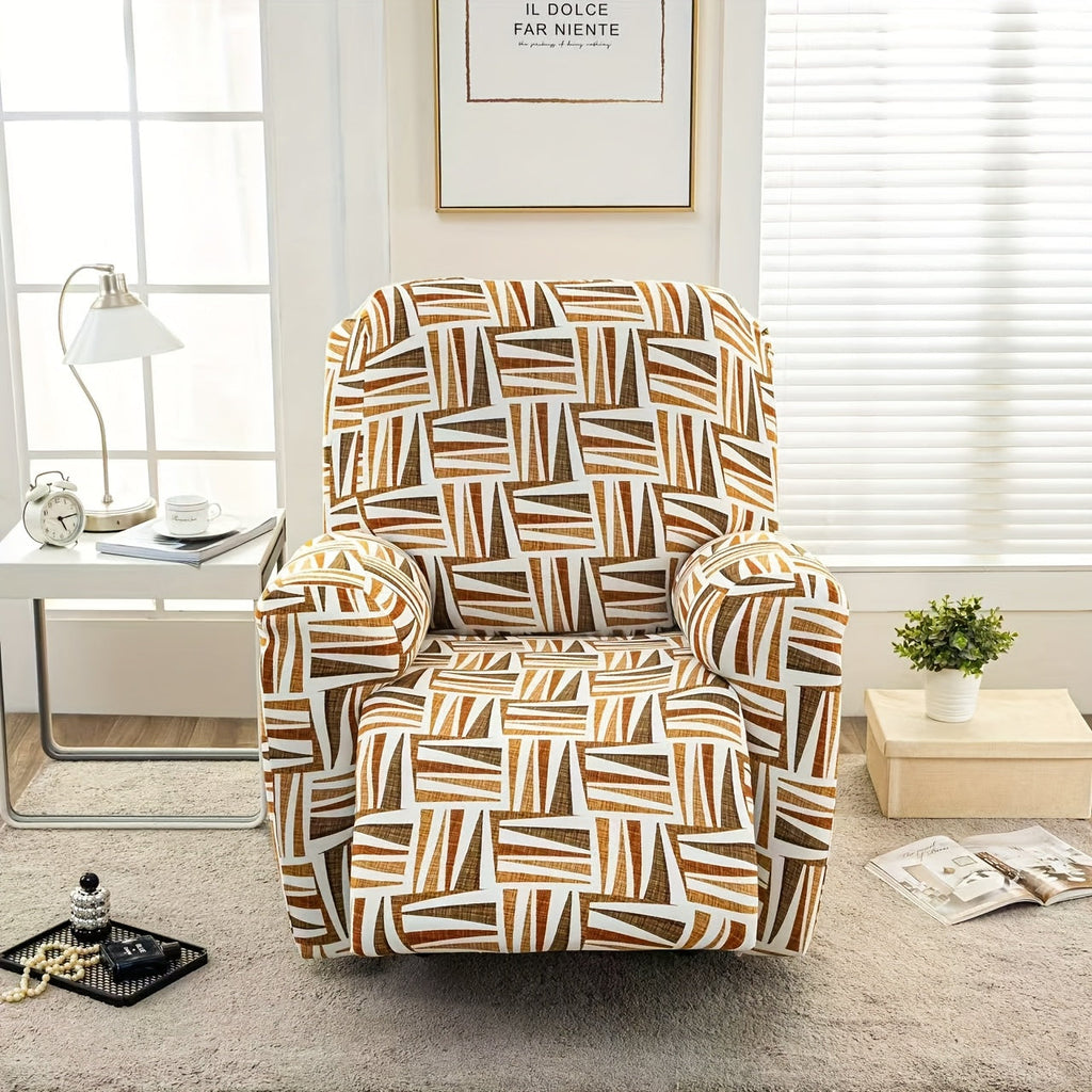 Recliner Slipcover 4pcs Extra Large with Pocket - Spandex Stretch Four Seasons Furniture Protector | Botanical Geometric Prints | Living Room Home Decor Sofa Chair Cover