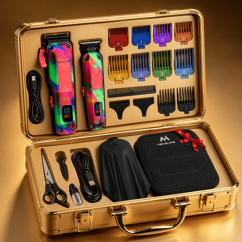 Professional Hair Clippers for Men ¨C 7500RPM Cordless Barber Clipper Kit with Graffiti Metal Body, Zero-Gapped Adjustable Blade, 10 Color Guide Combs & Storage Bag, Fade Clipper for Home & Salon Use
