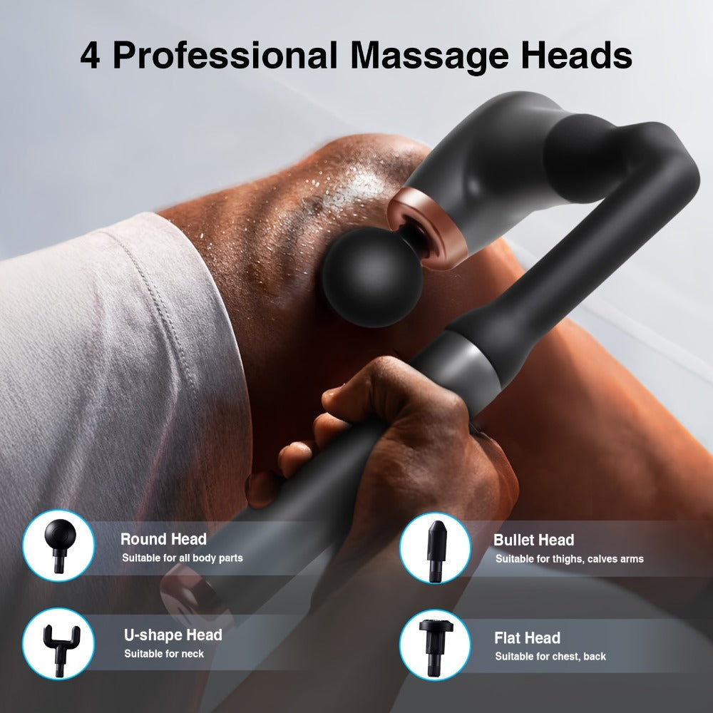 Massage Gun Deep Tissue Percussion Massager for Athletes - 6 Speed Levels, 3 Modes, 4 Interchangeable Heads, Ultra-Quiet 40dB Motor, Handheld Muscle Relaxer for Neck Back Shoulder & Leg Pain Relief