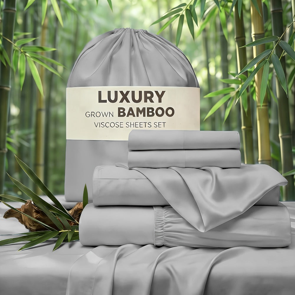 Cooling Bed Sheet Set 4 Piece Bamboo Rayon Deep Pocket Twin Full Queen King Extra Soft Wrinkle Fade Stain Resistant Hotel Luxury Pillowcase Bedroom Decor