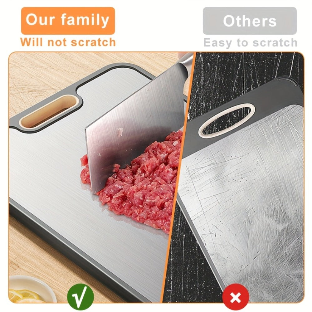 Large Cutting Board for Kitchen ¨C Double Sided Food Grade Stainless Steel & Wheat Straw PP, Non-Slip, Easy to Clean, 16 x 11 Inch Heavy Duty Chopping Board