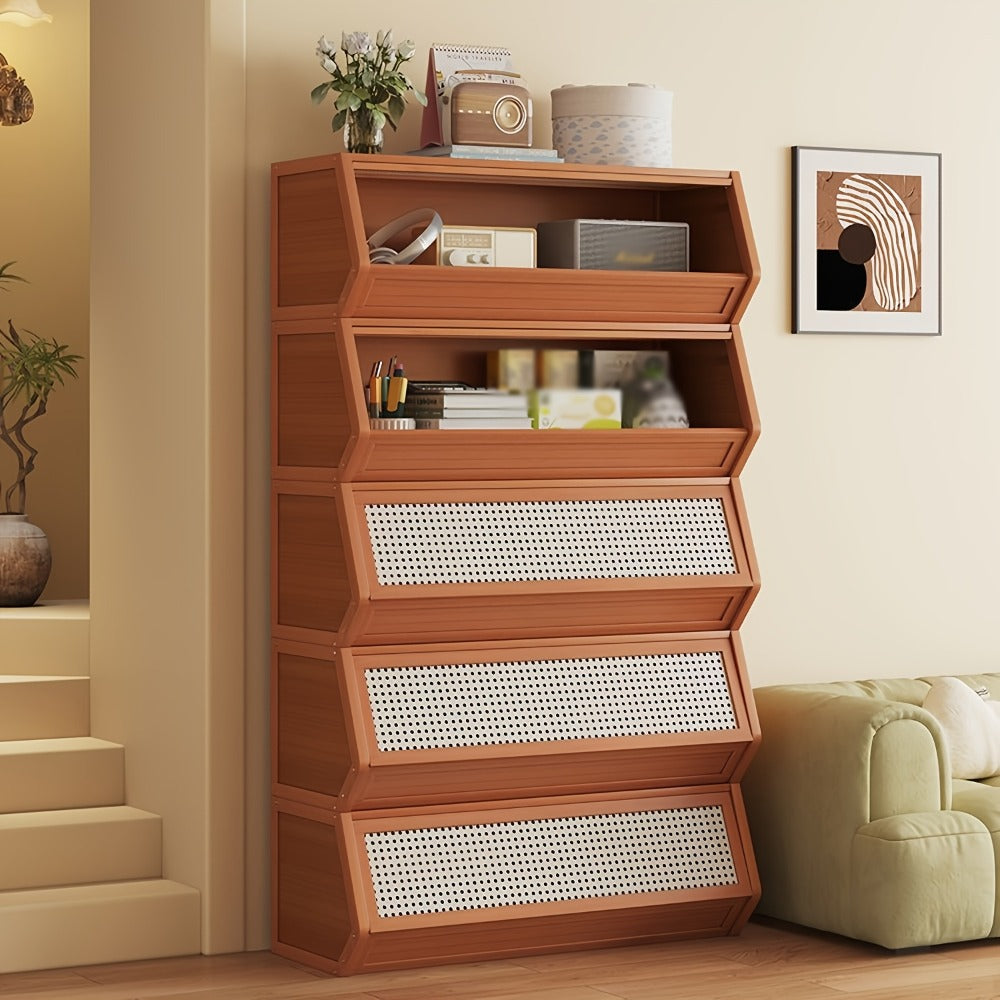 Bamboo Shoe Rack with Flip Drawer Freestanding Narrow Entryway Shoe Organizer 2 Sizes Stackable Storage for Living Room Bedroom