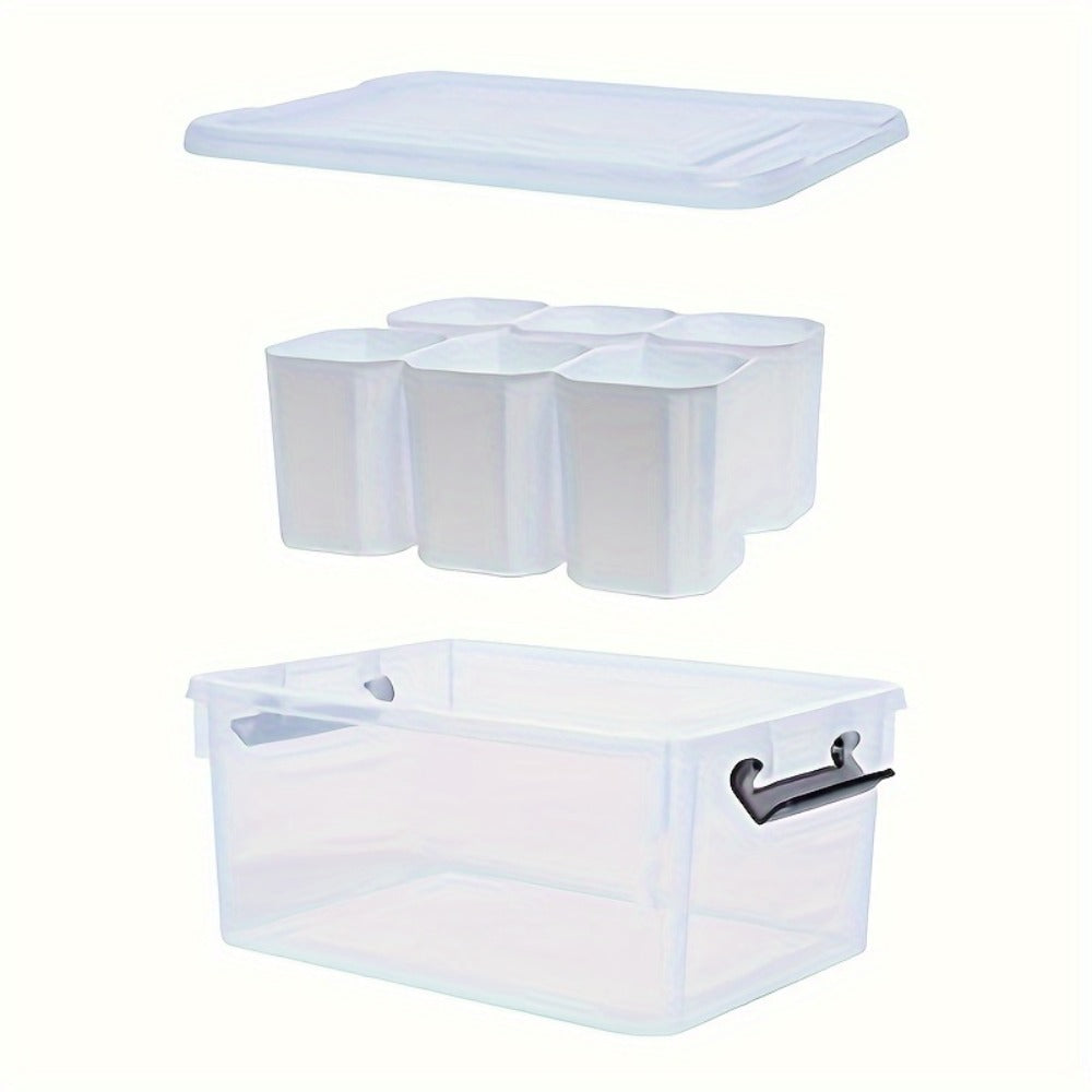 Clear Storage Box with Lid 17Qt 6 Divider Inserts Stackable Desktop Organizer for Craft Jewelry Stationery Tools Office Home