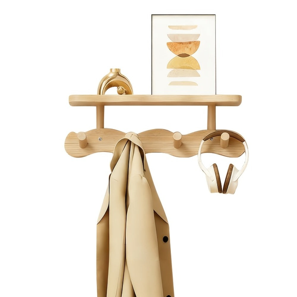 Wall Mounted Coat Rack Wooden Hook Rail with 4 or 8 Hooks Entryway Organizer for Coats Hats Bags Keys Decorative Wood Wall Hook Strip