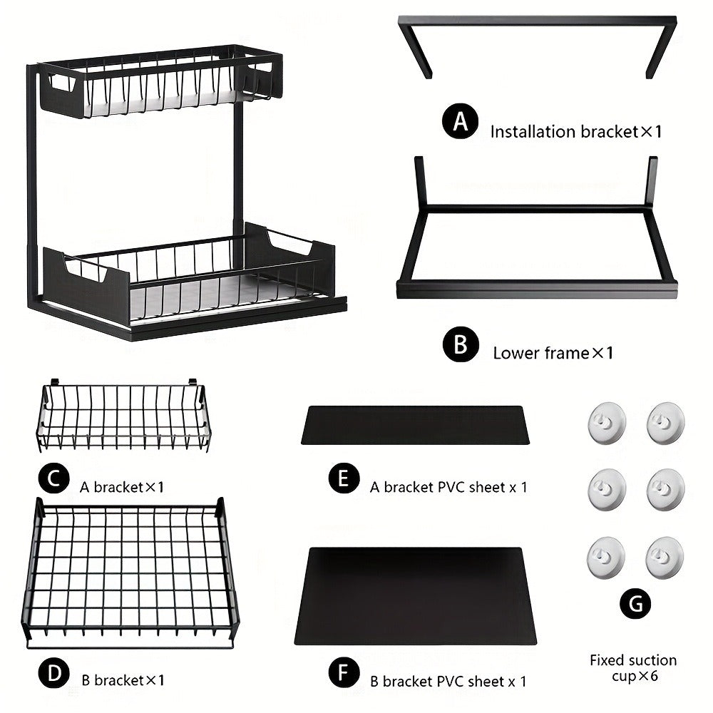 Under Sink Organizer 2-Tier Sliding Pull-Out Metal Rack Cabinet Storage for Kitchen Bathroom Refrigerator Adjustable Shelf Organizer in Black White Gray