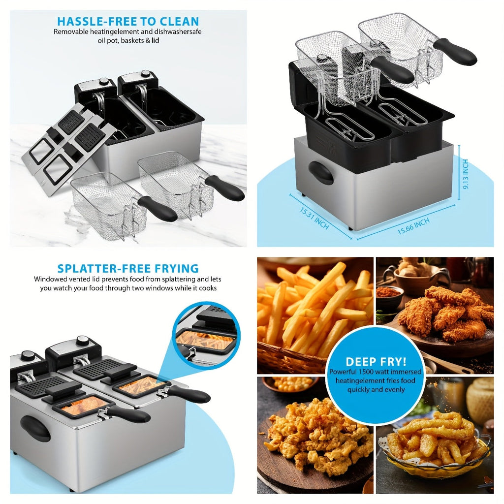 Electric Deep Fryer Stainless Steel Basket 1.5L to 6L ¨C Adjustable Temperature Foldable Handle Transparent Window Anti-Splash Lid | Dishwasher Safe Easy Clean | Home Family Dinner Party Kitchen