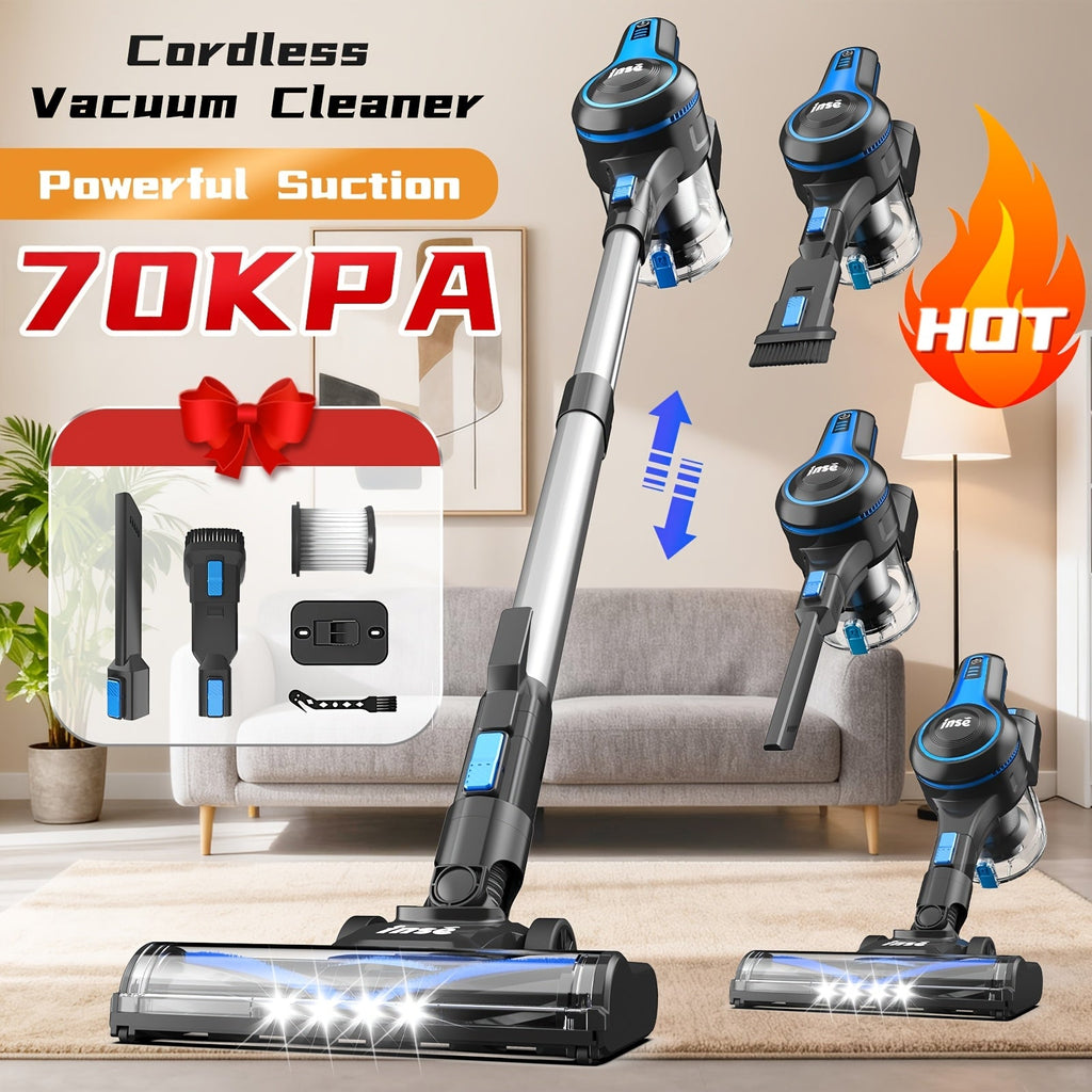 Cordless Vacuum Cleaner 2-in-1 Corded 70KPA Powerful Suction | 6-in-1 Handheld Vacuum with Detachable Battery 45-Min Runtime LED Brush Head 50.5oz Dust Cup | For Hardwood Floor Carpet Pet Hair Home Car
