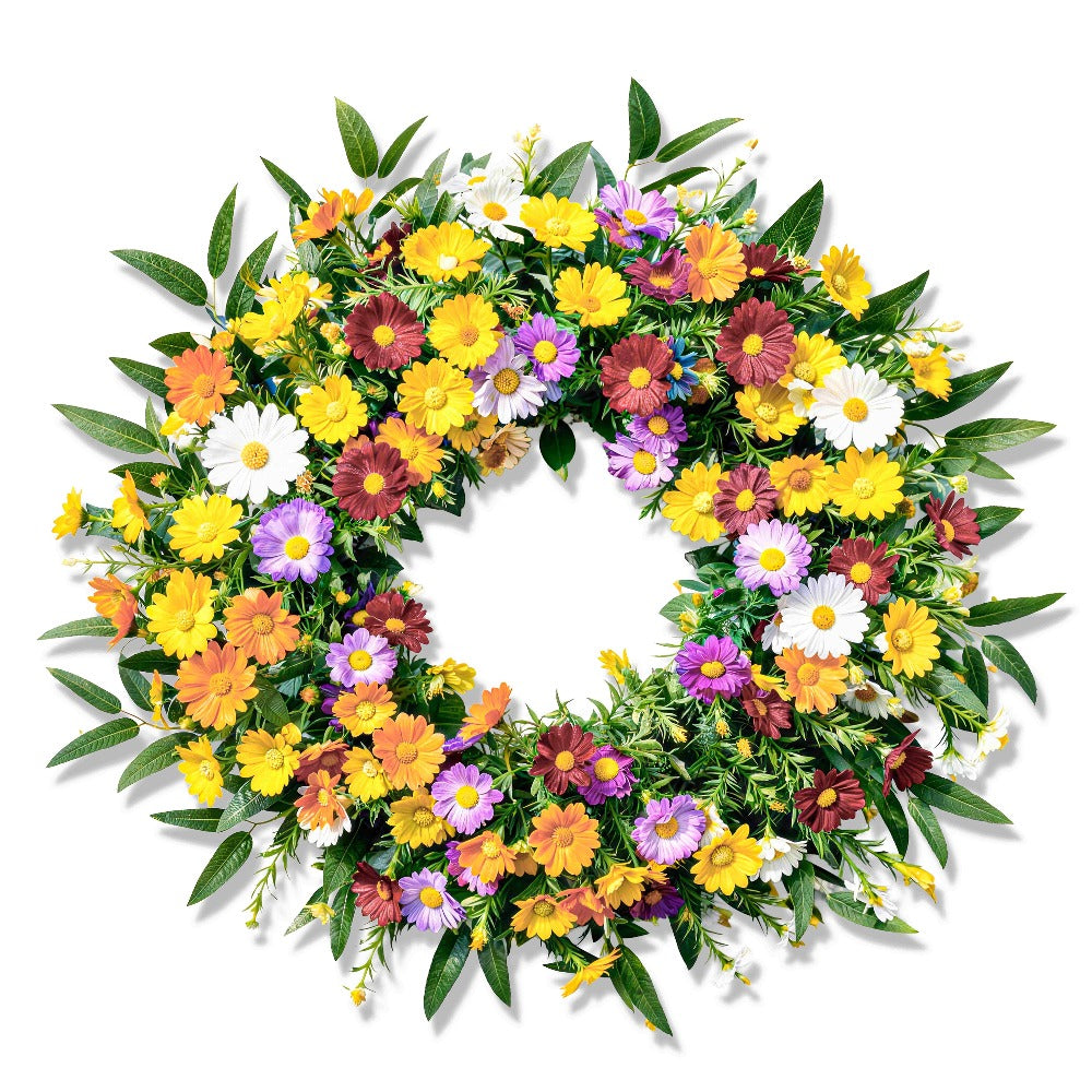 20 Inch Spring Wreath for Front Door Artificial Daisy Lavender Wildflower Farmhouse Wreath for Home Wall Easter Holiday Decor