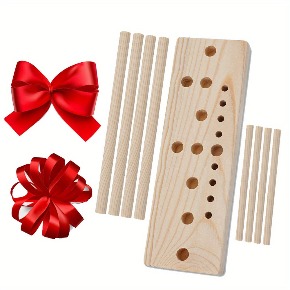 9-Piece Wooden Wreath & Bow Maker Crafting Tool Set, DIY Floral Wreath Molds with Wooden Sticks Rope Checkered Fabric, Party Decoration Craft Supplies for Holiday