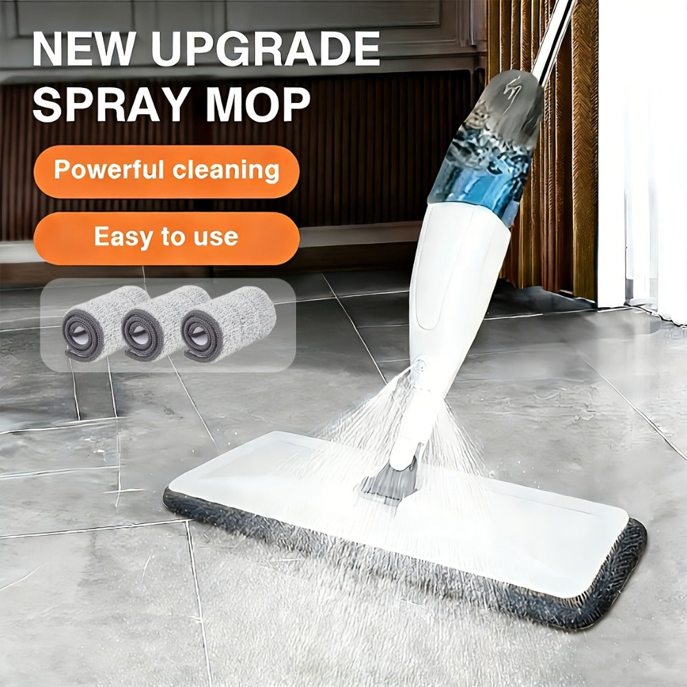 Spray Mop with 3 Washable Microfiber Carbon Fiber Pads Water Spraying Flat Mop Wet Dry Dual Use Floor Cleaning for Hardwood Laminate Tile Ceramic 4pc White