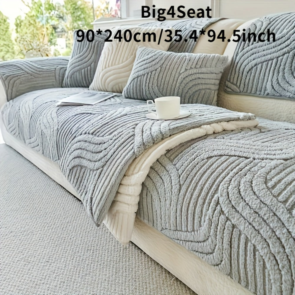 Sofa Cover Plush Shu Velveteen Non-Slip Couch Slipcover Breathable Pet-Proof Vintage Style for Living Room Bedroom Office 2 3 4 Seater