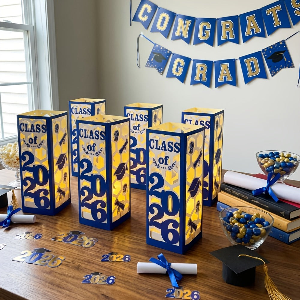 Graduation Centerpieces Decorations 6pcs Class of 2026 | Paper Lantern Boxes No Electricity Needed Congrats Grad Party Supplies for College High School Celebration Table Decor 6 Colors