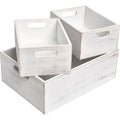 Wooden Crates with Handles Set of 3 ¨C Rustic Farmhouse Storage Boxes for Pantry, Shelf, Closet, Arts & Crafts, Home Organizer Decorative Wood Crate Display Boxes Brown