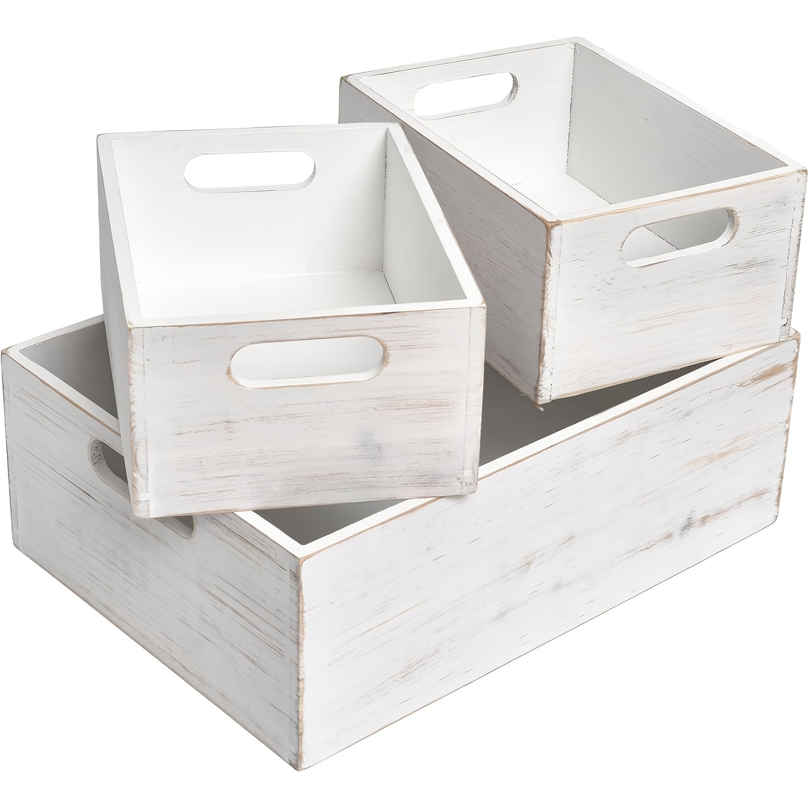 Wooden Crates with Handles Set of 3 ¨C Rustic Farmhouse Storage Boxes for Pantry, Shelf, Closet, Arts & Crafts, Home Organizer Decorative Wood Crate Display Boxes Brown