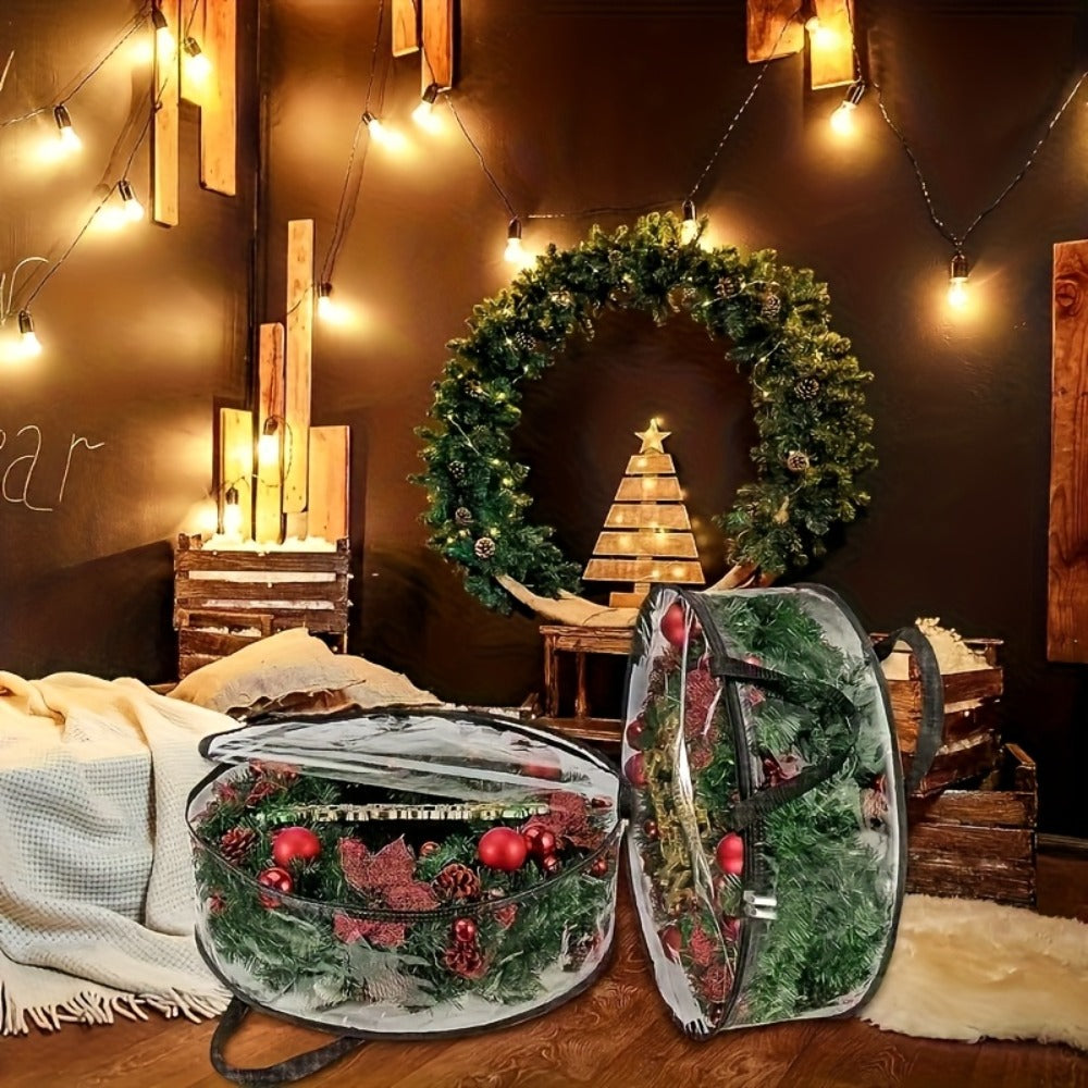 Wreath Storage Bags Heavy Duty PVC Garland Protectors with Handles ¨C 24 & 30 Inch Transparent Christmas Wreath Organizer, 2 or 4 Pack