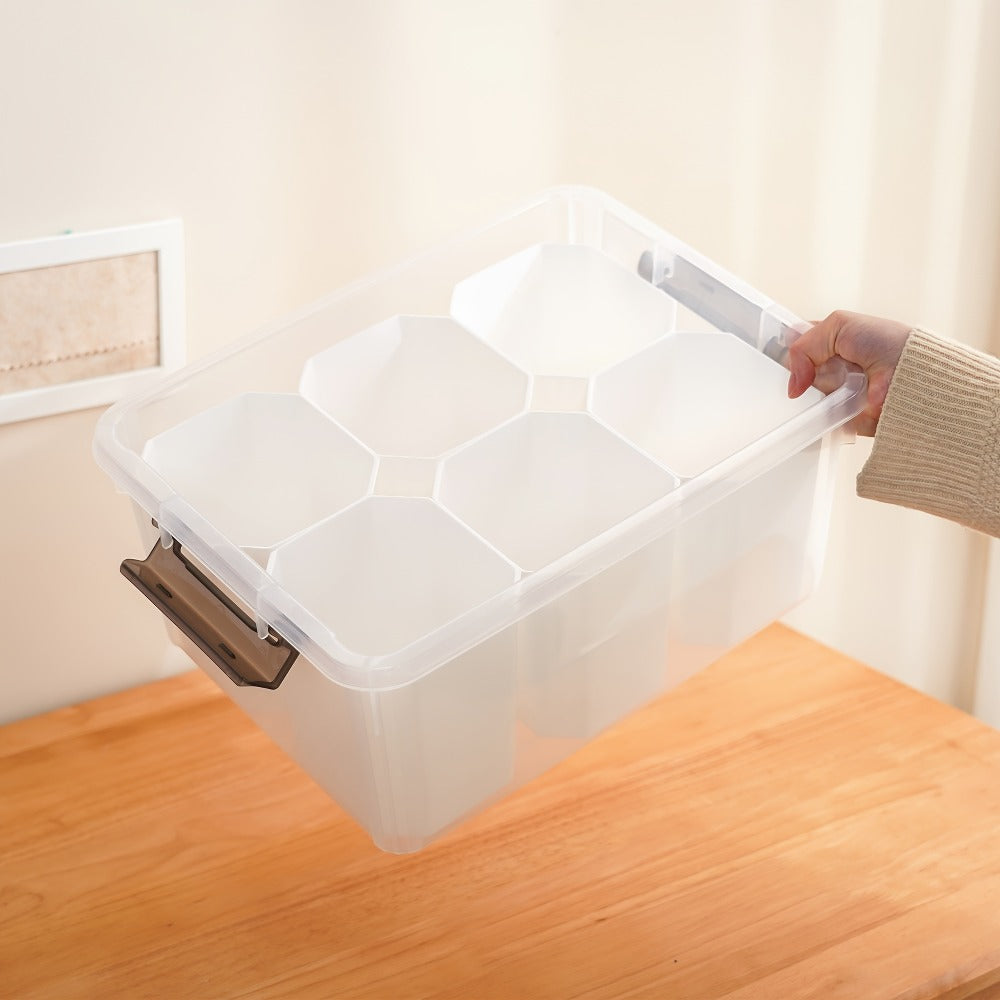 Clear Storage Box with Lid 17Qt 6 Divider Inserts Stackable Desktop Organizer for Craft Jewelry Stationery Tools Office Home