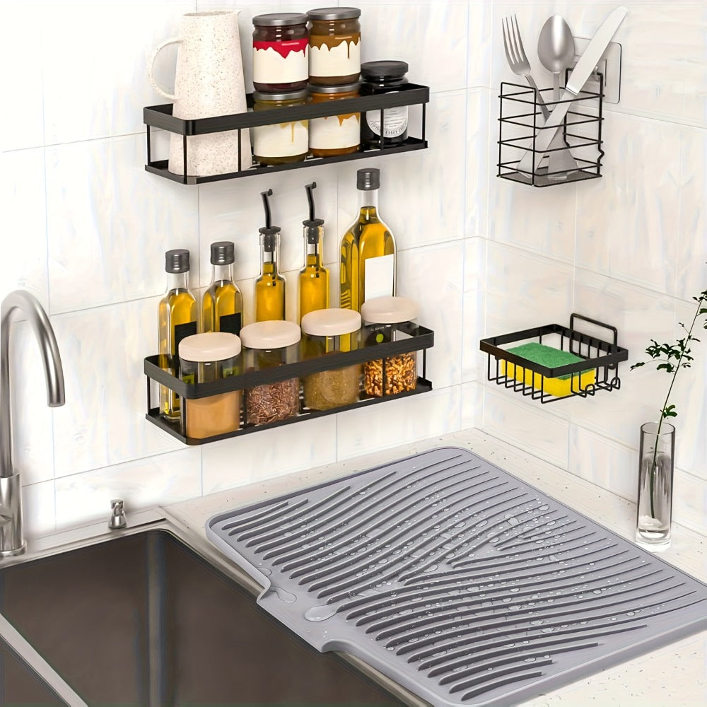 Silicone Dish Drying Mat Large 34.5x19in Slope Drain Design Kitchen Counter Drying Pad for Dishes Utensils & Countertop ¨C Heat Resistant Non-Slip Draining Mat