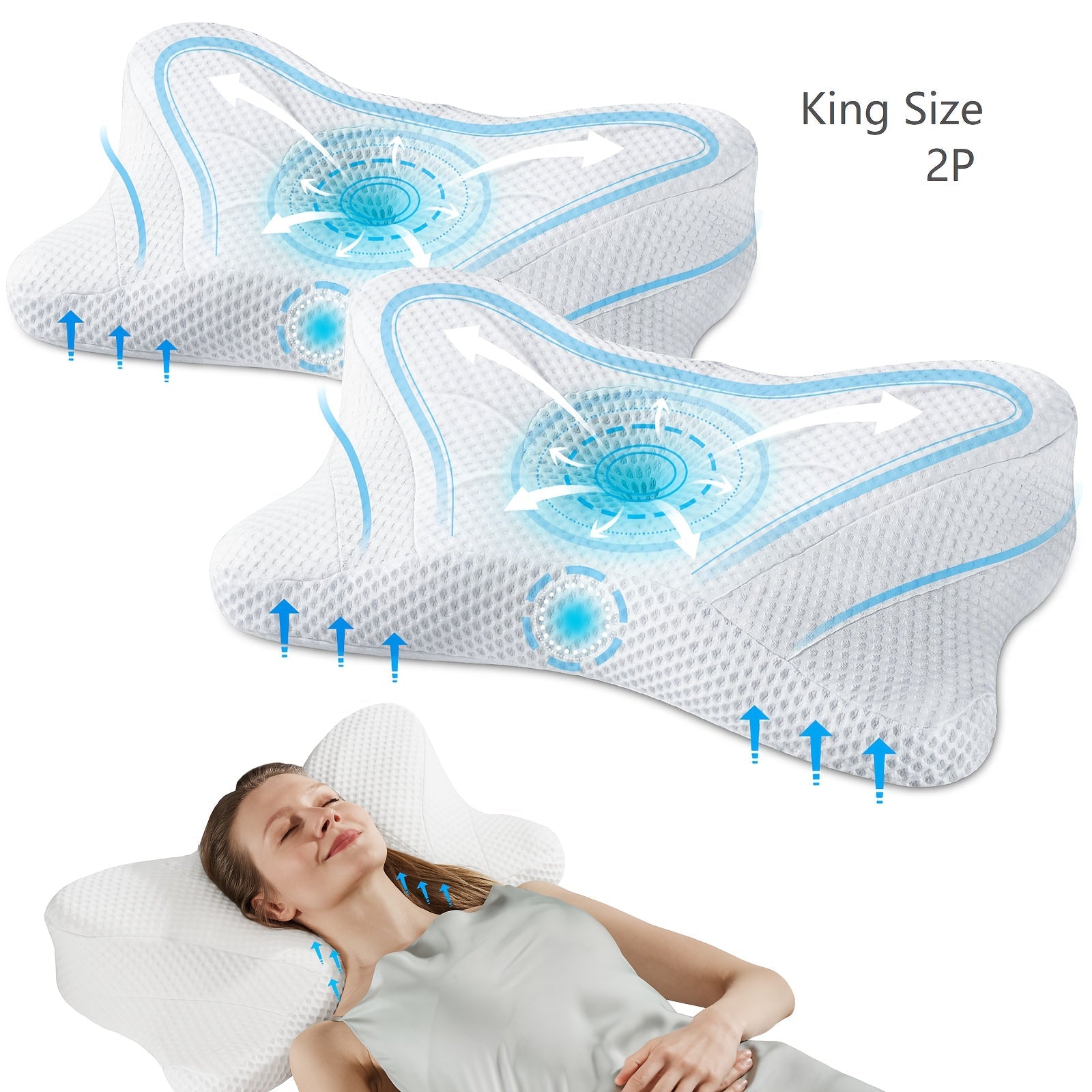 Memory Foam Cervical Pillow Ergonomic Contour Neck Support Orthopedic Bed Pillow for Side Back Stomach Sleepers with Cooling Pillowcase Queen King