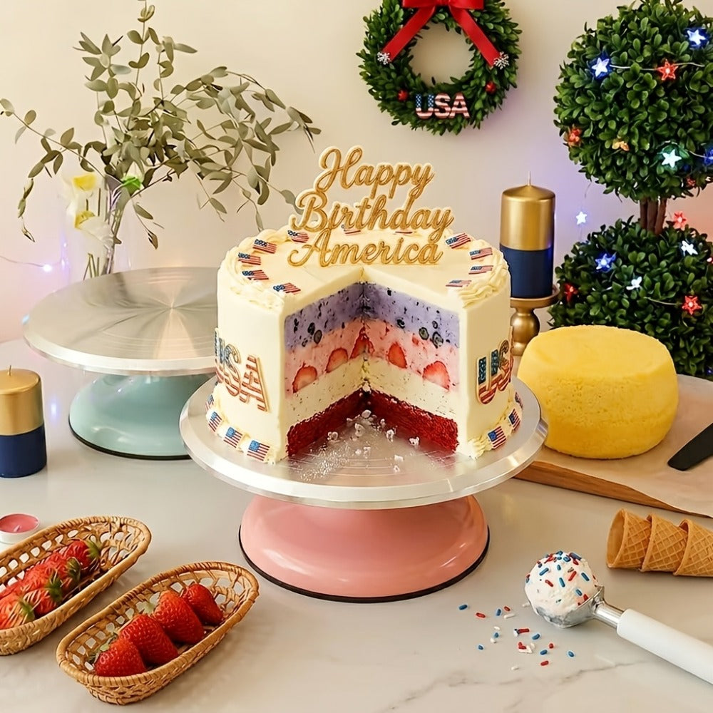 Cake Turntable Stand 10 Inch Aluminum 360 Degree Smooth Rotation with Frosting Spatula - Heavy Duty Rotating Cake Decorating Stand for Baking Birthday Wedding Holiday Desserts, Non-Slip Base Baking Supplies