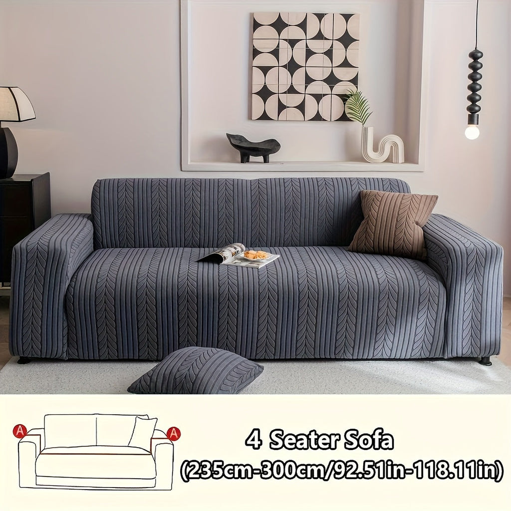 Sofa Cover Stretchy Washable Slipcover for 1 2 3 4 Seater Couch, Zigzag Textured Fabric, Scratch Slip Resistant Furniture Protector, Cream White Light Grey Dark Gray Coffee Brown